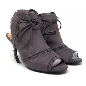 Journee Collection Open Toe Heels Pumps Bootie Lace Tie Sandal NEW 10M Grey Gray